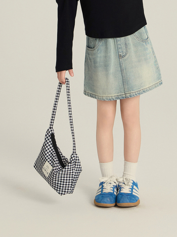 Mergaitėms džinsinis A linijos sijonas, Korėjos stiliaus, 88% medvilnė, 9% poliesteris, 3% viskozė, nylono pamušalas, amžius 3–8 metai