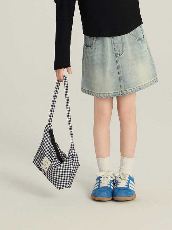 Mergaitėms džinsinis A linijos sijonas, Korėjos stiliaus, 88% medvilnė, 9% poliesteris, 3% viskozė, nylono pamušalas, amžius 3–8 metai