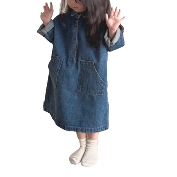 Unisex vaikų džinsinė A‑linijos suknelė su apykakle, 95% medvilnė, ruduo 2025