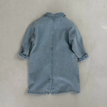 Lányoknak szóló koreai stílusú denim ruha, hosszú ujjú, 95% pamut, tavasz 2025, 3–8 éveseknek