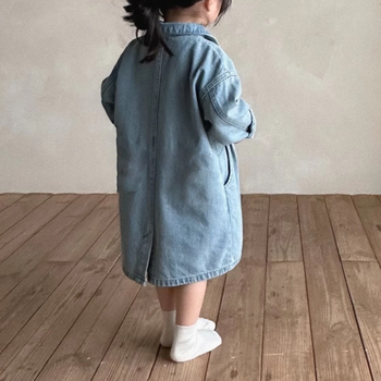 Lányoknak szóló koreai stílusú denim ruha, hosszú ujjú, 95% pamut, tavasz 2025, 3–8 éveseknek