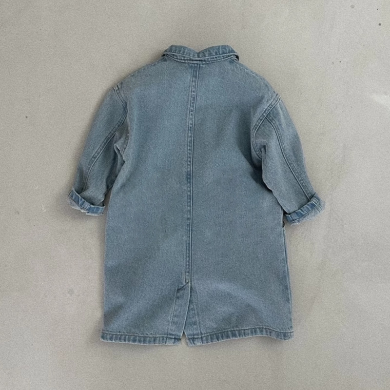 Lányoknak szóló koreai stílusú denim ruha, hosszú ujjú, 95% pamut, tavasz 2025, 3–8 éveseknek