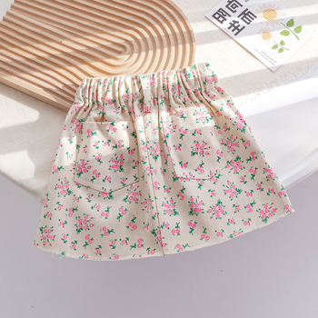 Vaikų sijonas Korėjietiško stiliaus su gėlių raštu, 90% medvilnės audinys, princės siluetas, medvilnės pamušalas