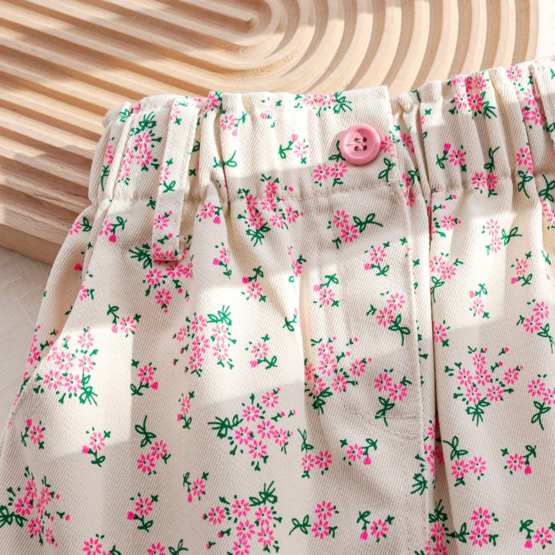 Vaikų sijonas Korėjietiško stiliaus su gėlių raštu, 90% medvilnės audinys, princės siluetas, medvilnės pamušalas