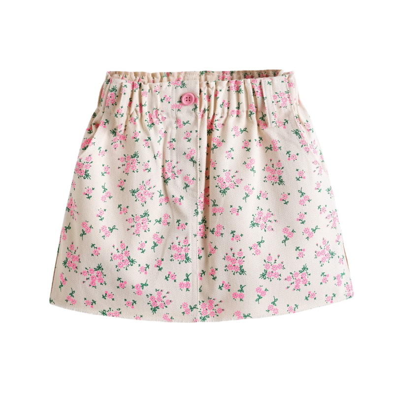 Vaikų sijonas Korėjietiško stiliaus su gėlių raštu, 90% medvilnės audinys, princės siluetas, medvilnės pamušalas