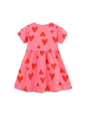 Dječja ljetna haljina za djevojčice — 100% pamuk, pleteni materijal, kratki rukavi, princes stil, crtani otisak, za dob 3–8 godina