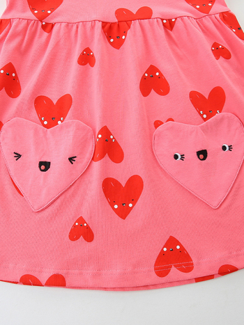 Dječja ljetna haljina za djevojčice — 100% pamuk, pleteni materijal, kratki rukavi, princes stil, crtani otisak, za dob 3–8 godina