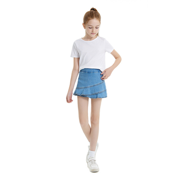 Džinsiniai sijonai su raukiniais paauglių mergaitei – 70% medvilnė, 28,5% poliesteris, 1,5% elastanas – vienos spalvos, švelnus apdailas, pavasaris-vasara-ruduo