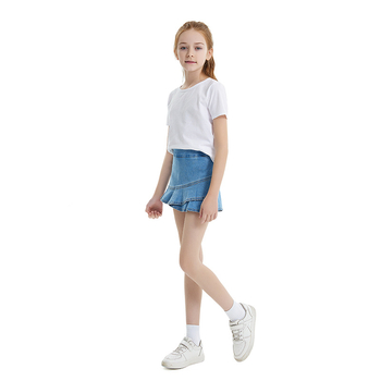 Džinsiniai sijonai su raukiniais paauglių mergaitei – 70% medvilnė, 28,5% poliesteris, 1,5% elastanas – vienos spalvos, švelnus apdailas, pavasaris-vasara-ruduo