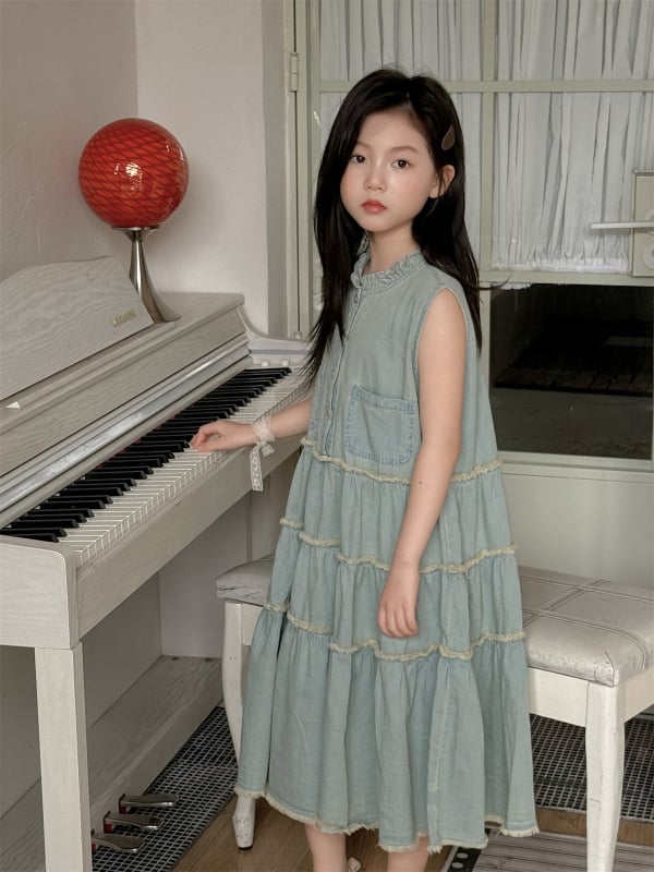 Mergaitei skirta medvilninė su petnešėlėmis Korejos stiliaus vasara 2025, švelniai apdorota audinys, nuo 8 metų