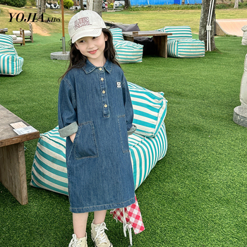 Vaikų medvilninė suknelė su nestandartine sijonų, trumpomis rankovėmis, 90% medvilnės, Pavasaris 2024