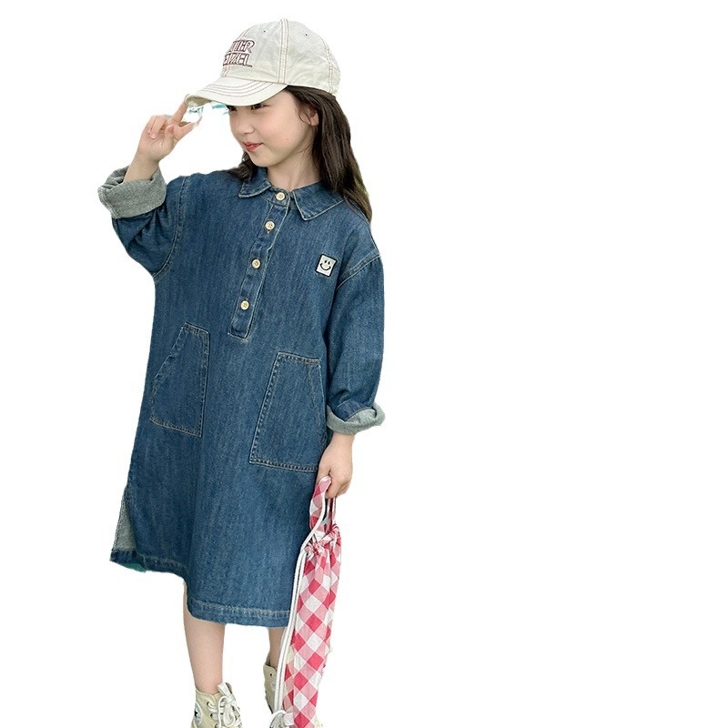 Vaikų medvilninė suknelė su nestandartine sijonų, trumpomis rankovėmis, 90% medvilnės, Pavasaris 2024