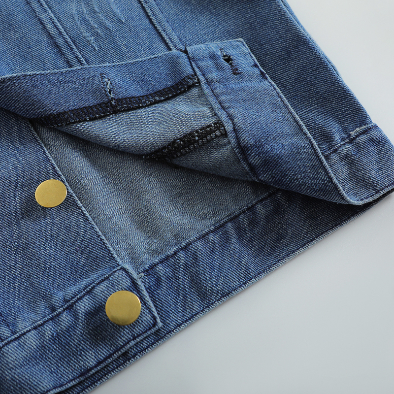 Детски деним двучленен комплект за момичета: дълго ръкавно яке и панталони с камбанка, меко обработен полиестер деним, пролет–есен, за възраст 3–8 години