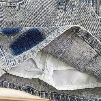 Детски деним двучастен комплект: безръкав жилетка и пола, корейски стил, лято 2025, мек деним, буквена шарка, 75% памук