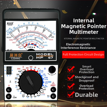 MF47A näidik-analog multimeeter - kõrgpidev mehhaaniline desktop-mõõteseade elektrikute jaoks; VDC/VAC kuni 2,5 kV, DC current kuni 500 mA, kapatsiteet kuni 100000, 2000 tähistuse ekraan