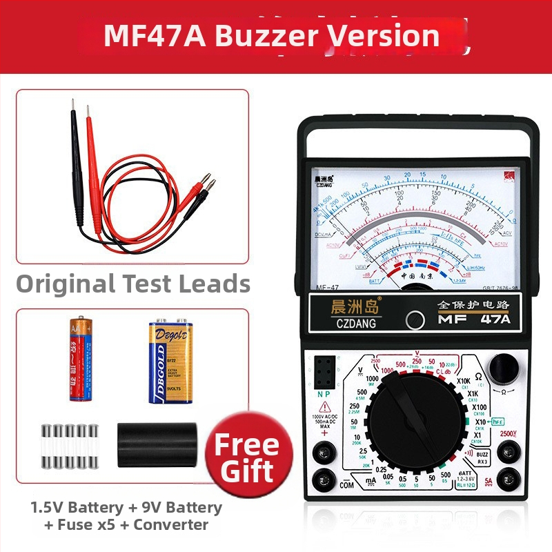 MF47A näidik-analog multimeeter - kõrgpidev mehhaaniline desktop-mõõteseade elektrikute jaoks; VDC/VAC kuni 2,5 kV, DC current kuni 500 mA, kapatsiteet kuni 100000, 2000 tähistuse ekraan