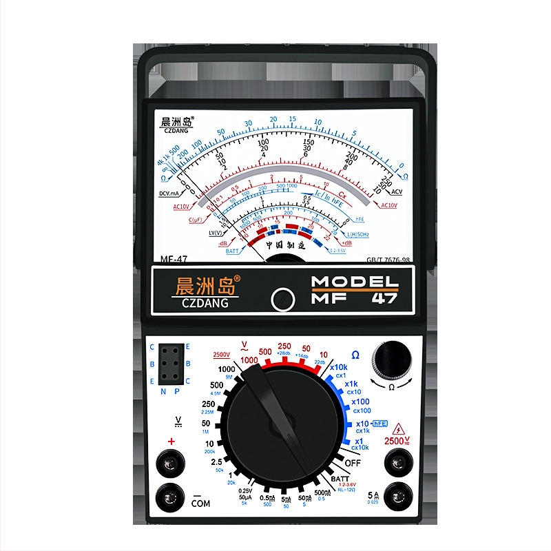 MF47A näidik-analog multimeeter - kõrgpidev mehhaaniline desktop-mõõteseade elektrikute jaoks; VDC/VAC kuni 2,5 kV, DC current kuni 500 mA, kapatsiteet kuni 100000, 2000 tähistuse ekraan