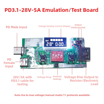 NBT-005 PD3.1 kiirlaadimise tester — PD3.1 protokolli lugemine, 28V, 5A, kuvab pinge ja voolu