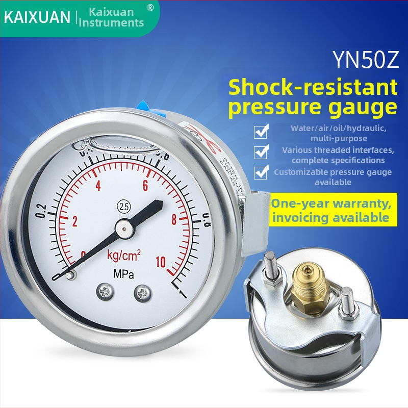 Seismi survemõõtja YN50Z aksiaalne, paneelile paigaldatav klipp-tüüpi lisavarustusega; aksiaalne keermeline ühendus; mõõtmisvahemik 0-60 ja -0,1-2,4; täpsusklass 2,5