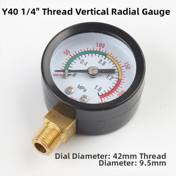 Diaphragma rõhu manomeeter õhukompressorile, mõõtmisvahemik 0–1.6 MPa, täpsus 0.1 MPa, keermestatud ühendus, Ø42 mm