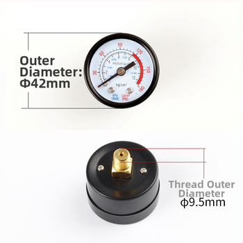 Diaphragma rõhu manomeeter õhukompressorile, mõõtmisvahemik 0–1.6 MPa, täpsus 0.1 MPa, keermestatud ühendus, Ø42 mm