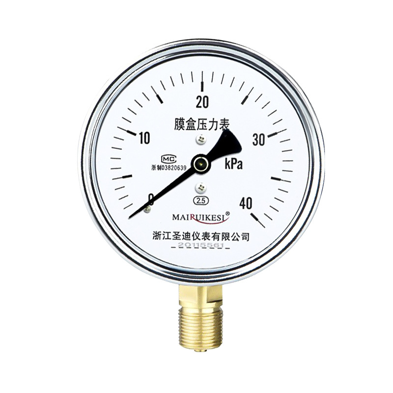 YE100 membraan-manomeeter läbipaistva resinist esiküljega, ühendus M20×1.5, vahemik -100…100 kPa, täpsusklass 2.5