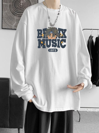 Duga majica s tiskom i okruglim izrezom, slobodan kroj, poliester 91–95%