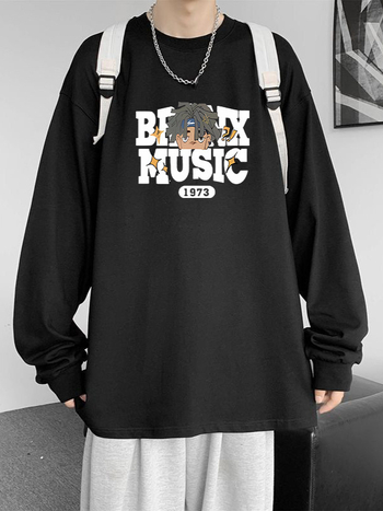 Duga majica s tiskom i okruglim izrezom, slobodan kroj, poliester 91–95%