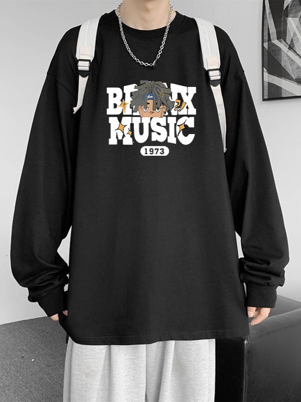 Duga majica s tiskom i okruglim izrezom, slobodan kroj, poliester 91–95%