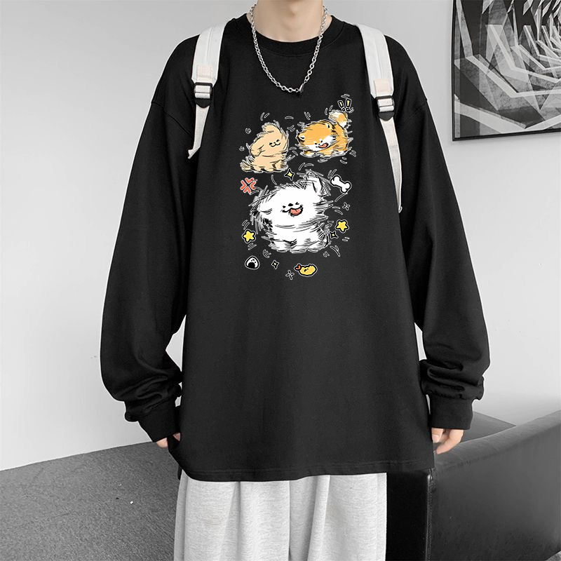 Duga majica s tiskom i okruglim izrezom, slobodan kroj, poliester 91–95%