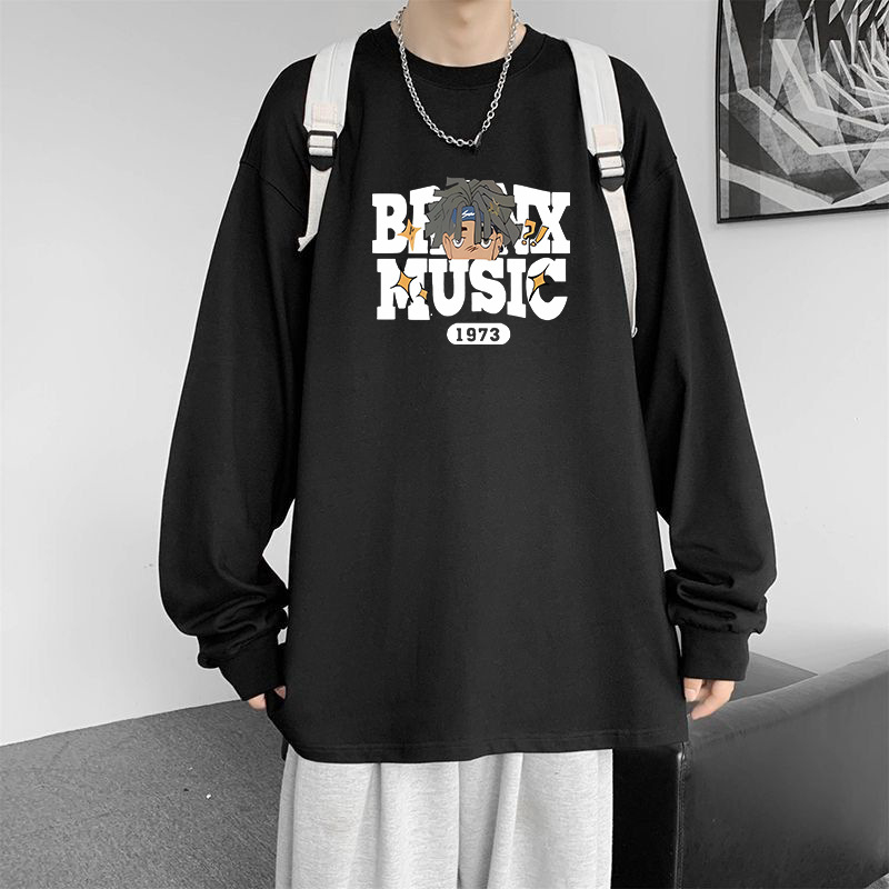 Duga majica s tiskom i okruglim izrezom, slobodan kroj, poliester 91–95%