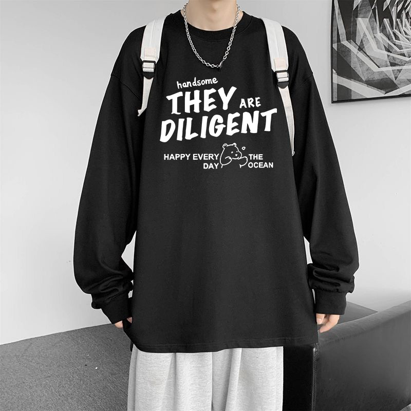 Duga majica s tiskom i okruglim izrezom, slobodan kroj, poliester 91–95%