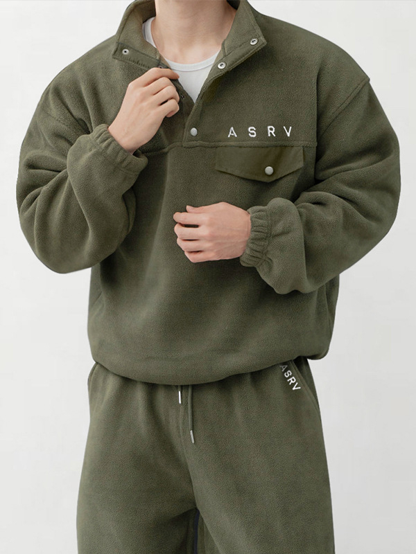 Muški fleece džemper sa stojećim ovratnikom, ležerni kroj, 96% poliester