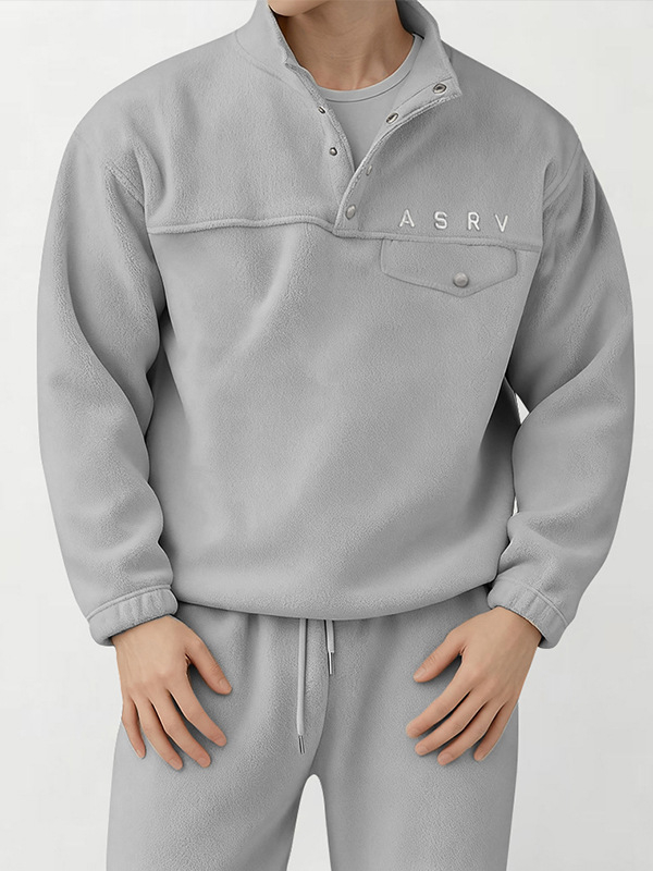 Muški fleece džemper sa stojećim ovratnikom, ležerni kroj, 96% poliester