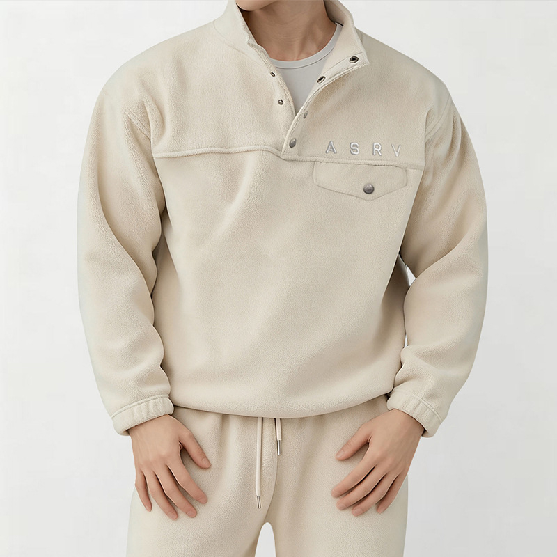 Muški fleece džemper sa stojećim ovratnikom, ležerni kroj, 96% poliester