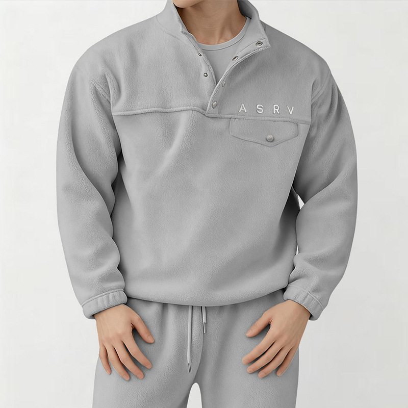 Muški fleece džemper sa stojećim ovratnikom, ležerni kroj, 96% poliester