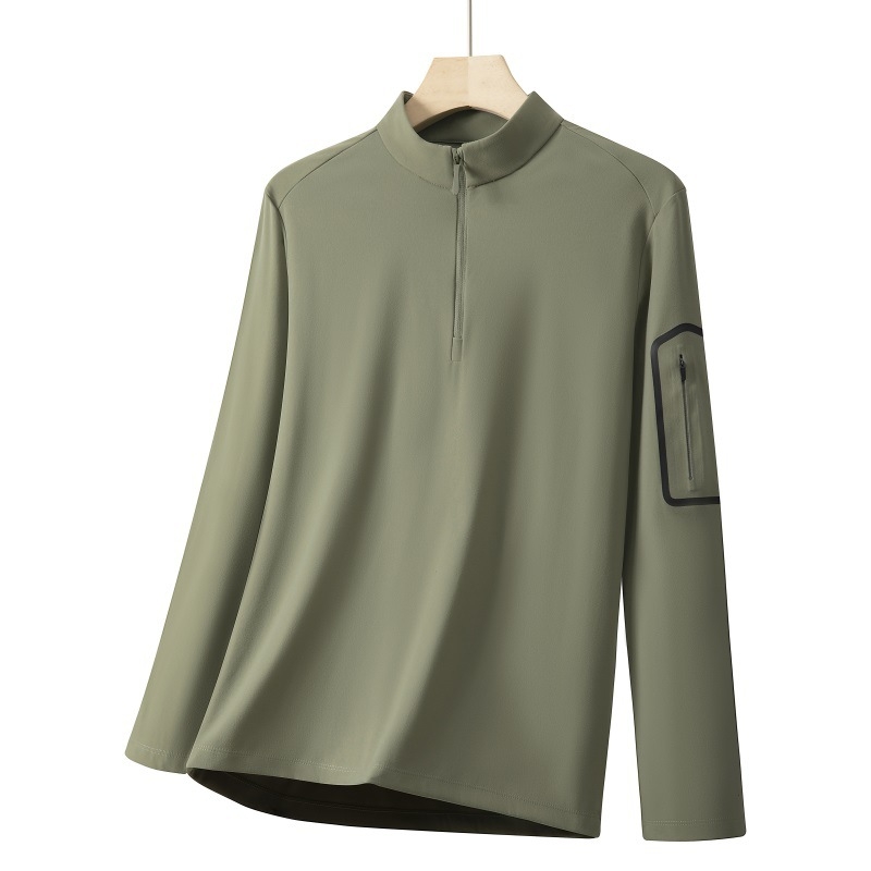 Muška dukserica s pola-zipom i stojećim ovratnikom, podstavljena fleece, glavni materijal: najlon smjesa 75%, težina 250–300 g, džep s patch dizajnom