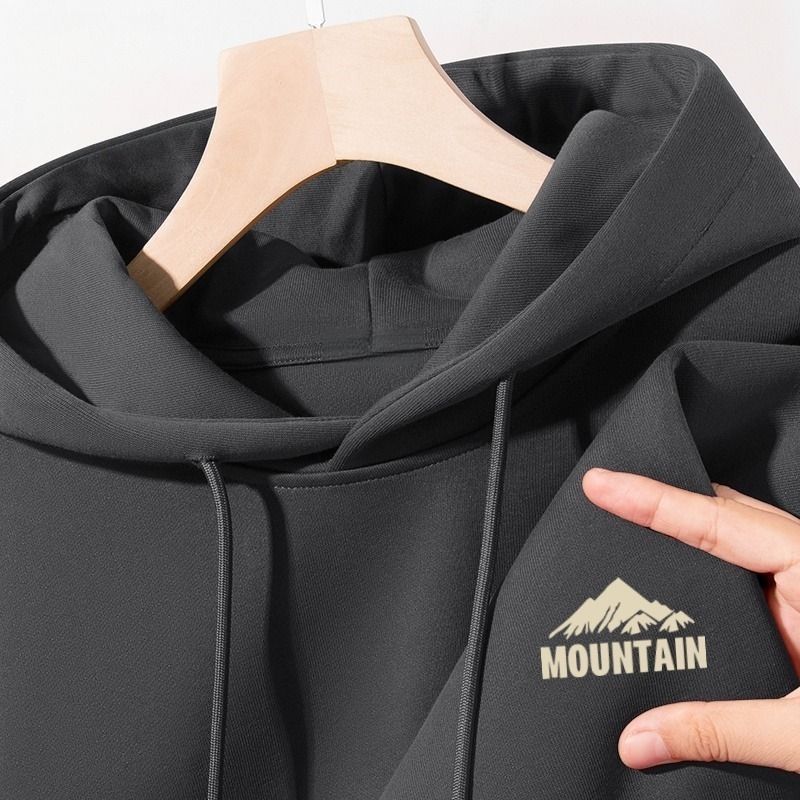 Hrubá bavlnená mikina s kapucňou, okrúhly výstrih, voľný strih, patch vrecká