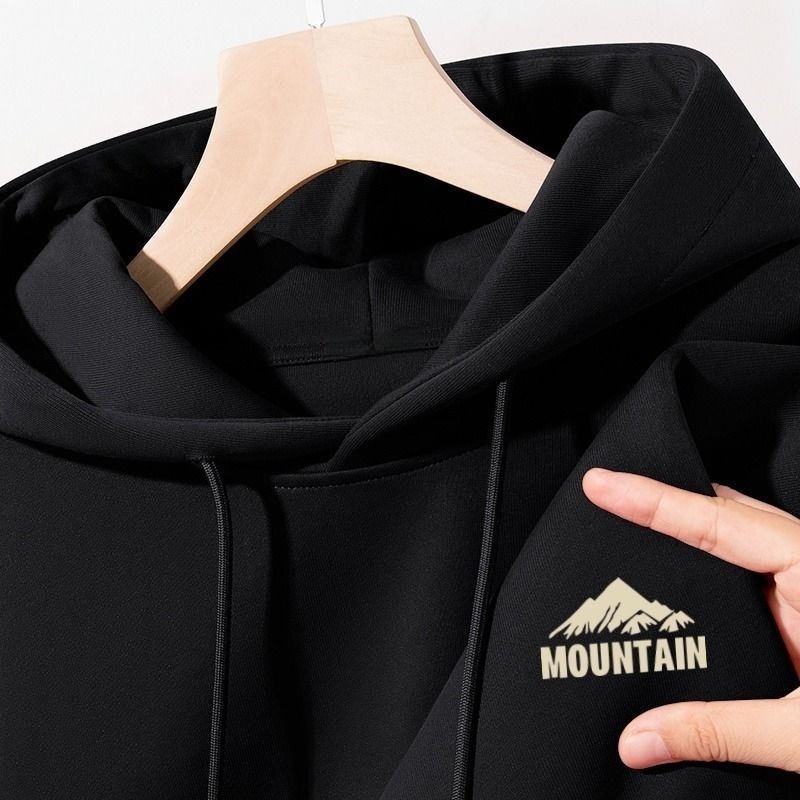 Hrubá bavlnená mikina s kapucňou, okrúhly výstrih, voľný strih, patch vrecká