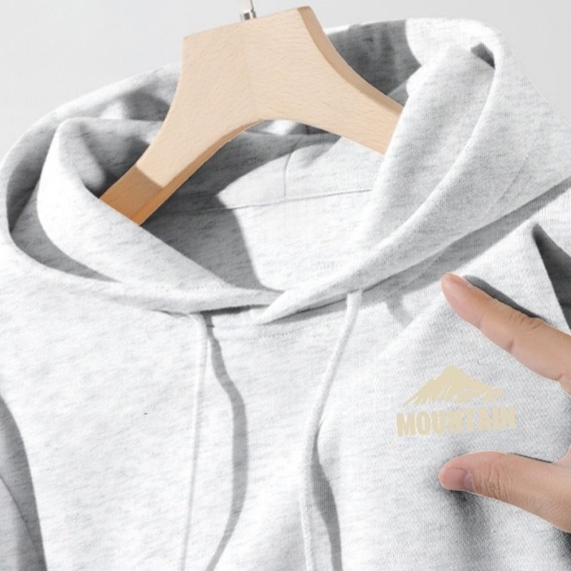 Hrubá bavlnená mikina s kapucňou, okrúhly výstrih, voľný strih, patch vrecká