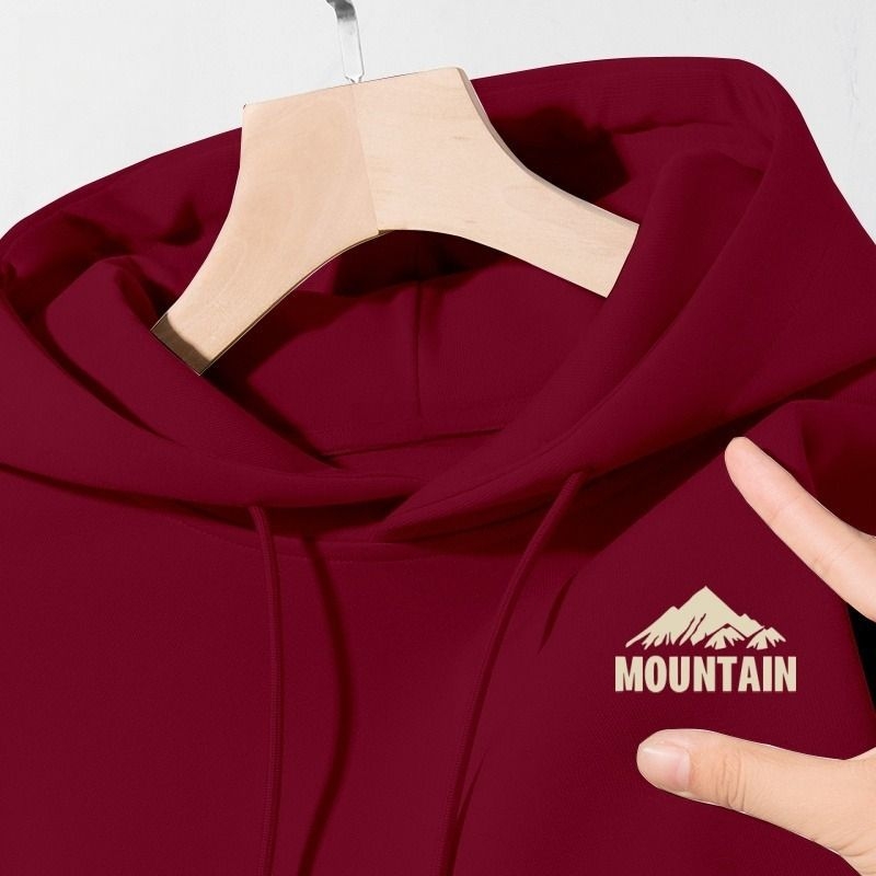 Hrubá bavlnená mikina s kapucňou, okrúhly výstrih, voľný strih, patch vrecká