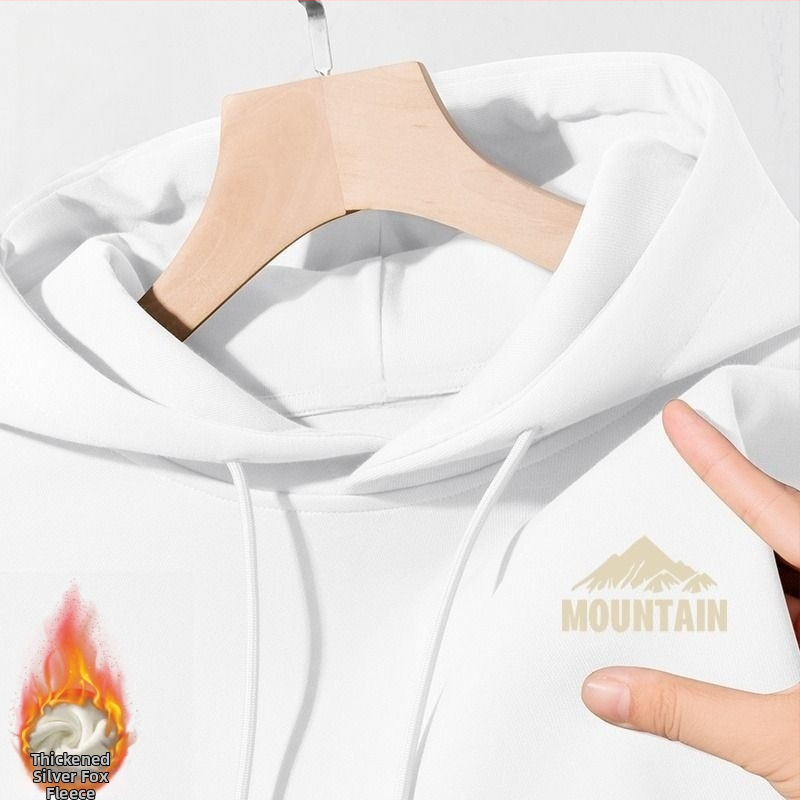 Hrubá bavlnená mikina s kapucňou, okrúhly výstrih, voľný strih, patch vrecká