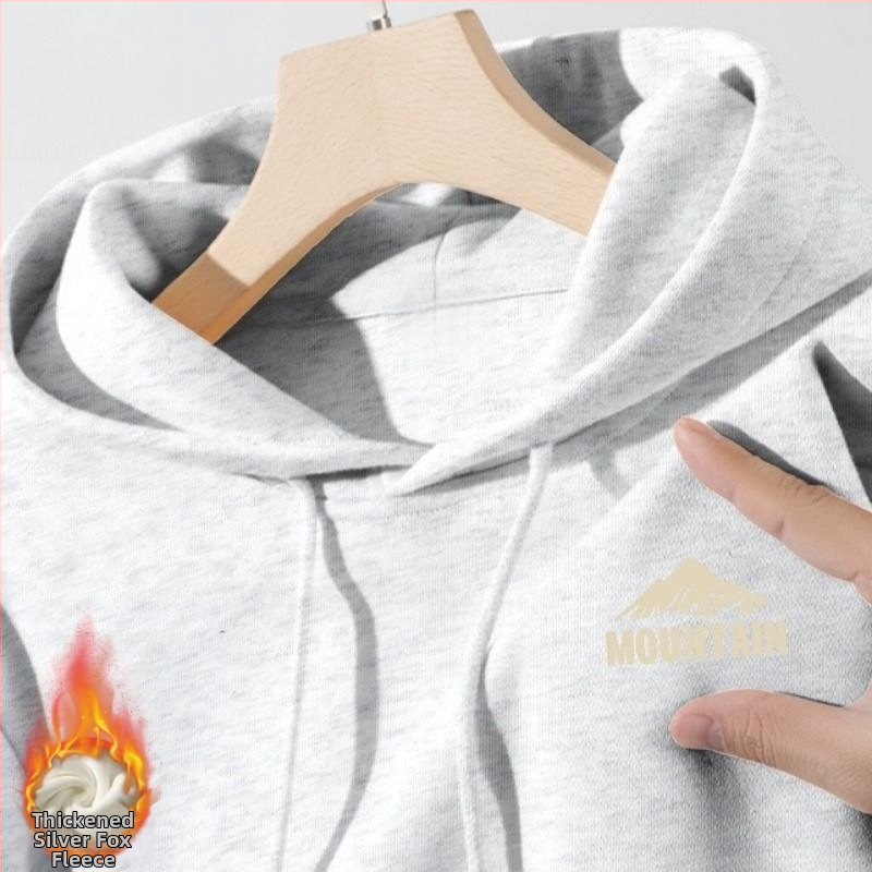 Hrubá bavlnená mikina s kapucňou, okrúhly výstrih, voľný strih, patch vrecká