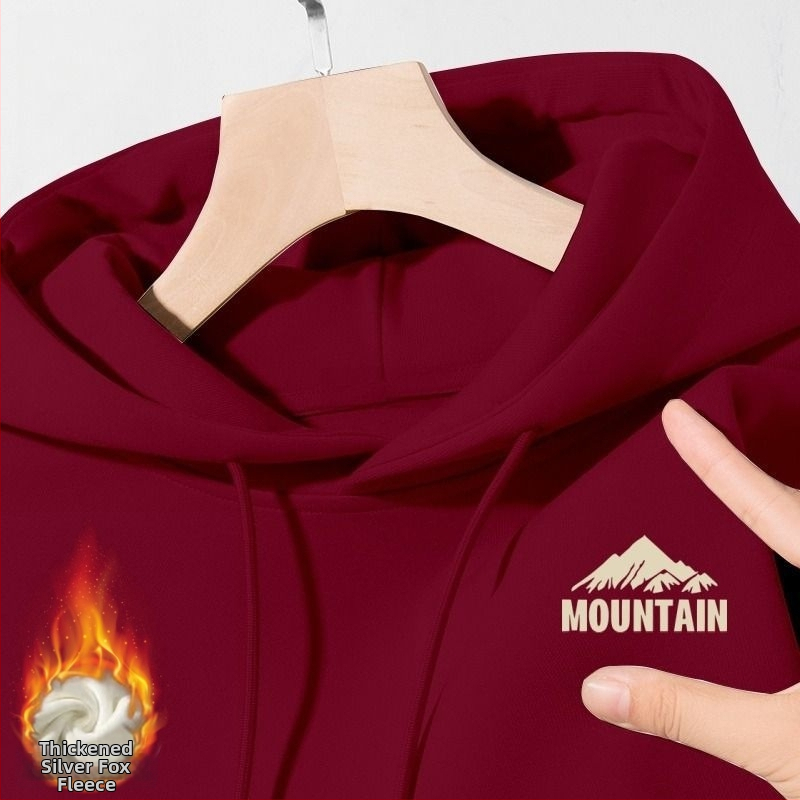 Hrubá bavlnená mikina s kapucňou, okrúhly výstrih, voľný strih, patch vrecká