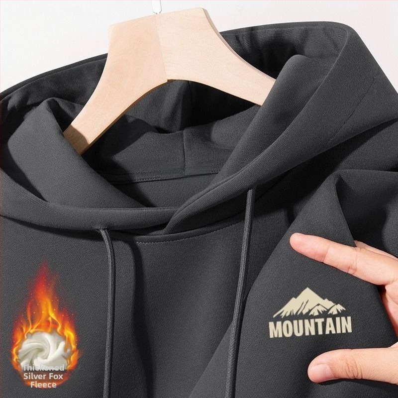 Hrubá bavlnená mikina s kapucňou, okrúhly výstrih, voľný strih, patch vrecká