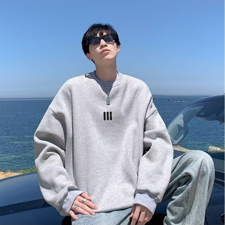 Džemper s okruglim izrezom, bez kapuljače, duge rukave, širok kroj