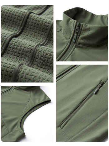 Kapuutsiga vest, lukk, kitsas lõige, seisvas krae, polüesterkangas ja polüestervooder