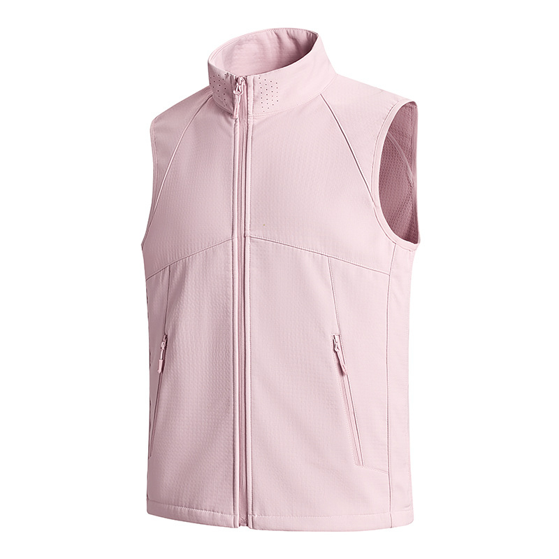 Kapuutsiga vest, lukk, kitsas lõige, seisvas krae, polüesterkangas ja polüestervooder