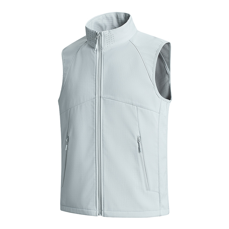 Kapuutsiga vest, lukk, kitsas lõige, seisvas krae, polüesterkangas ja polüestervooder