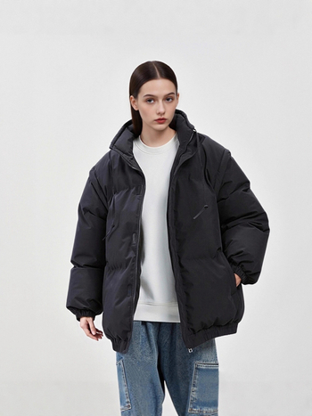 Harnicar muška debela pamučna jakna s visokim ovratnikom i kapuljom, zipom, s odvojivim rukavima, 190 g punila